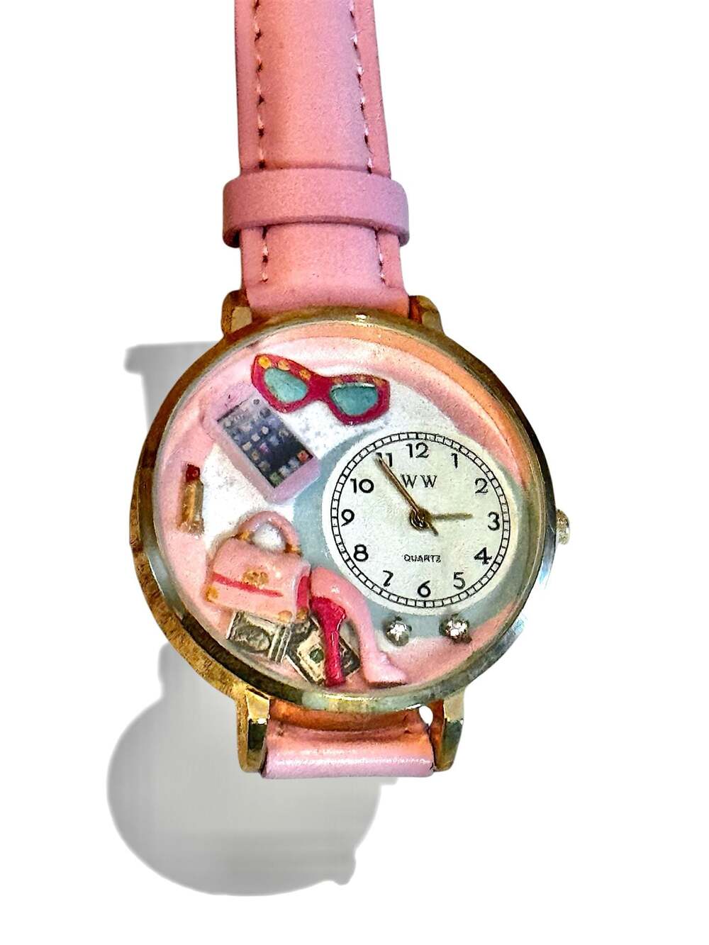 Whimsical Gifts Women's Shopper Mom 3D Fashion Watch with Pink Leather Strap